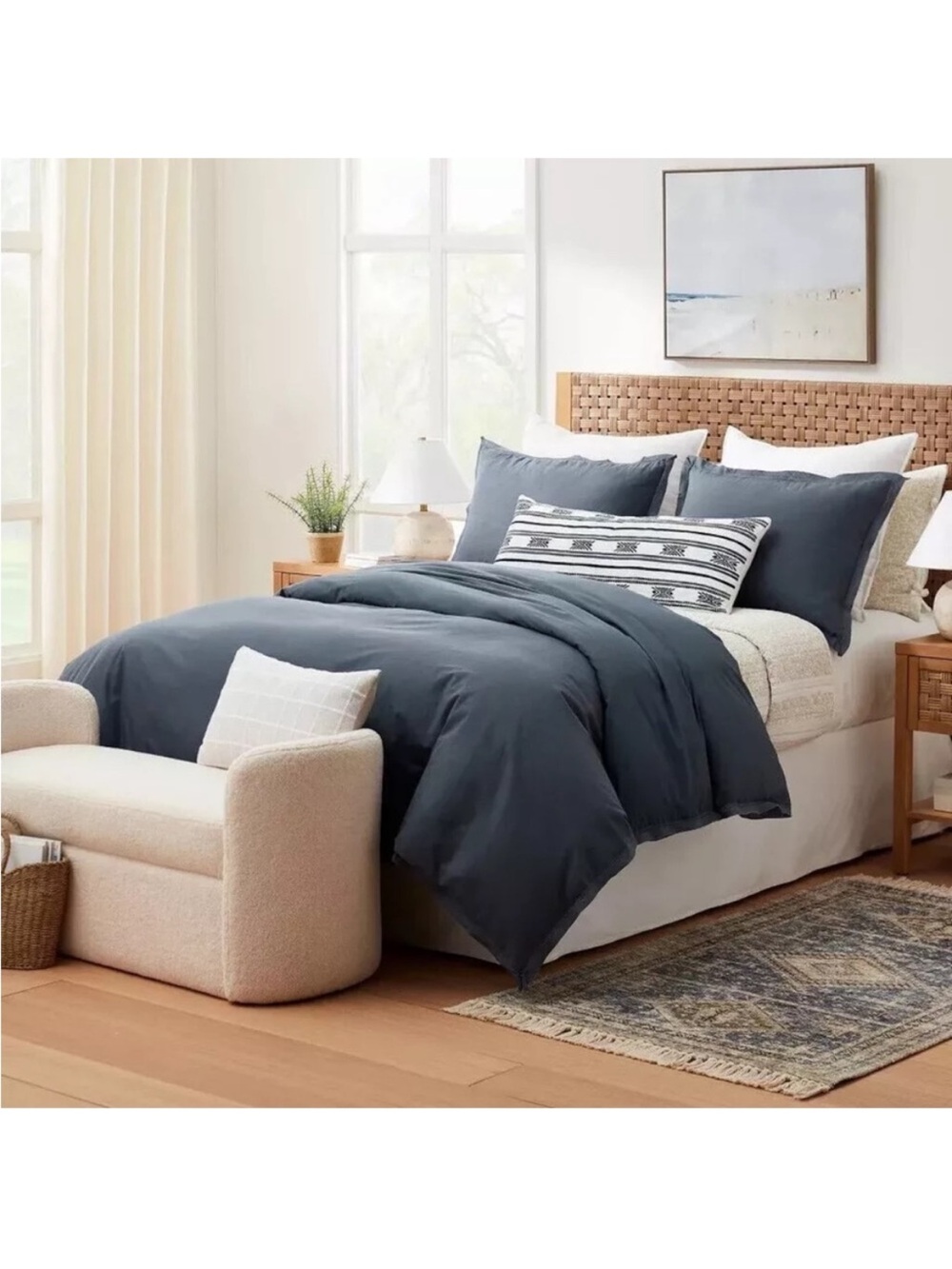 Studio McGee King Raw Edge Hemstitch Blue Cotton Comforter & Sham Set